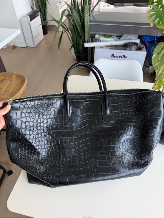 Saint Laurent Handbags - Saint Laurent Black Croc-Embossed Leather Duffel Bag